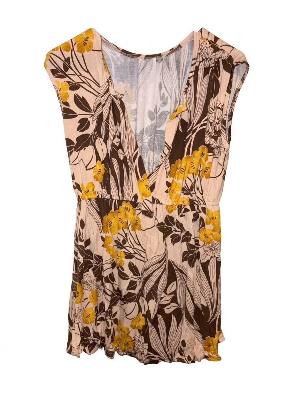 Metro Floral V-Neck Tunic in Pink, Yellow and Brown
